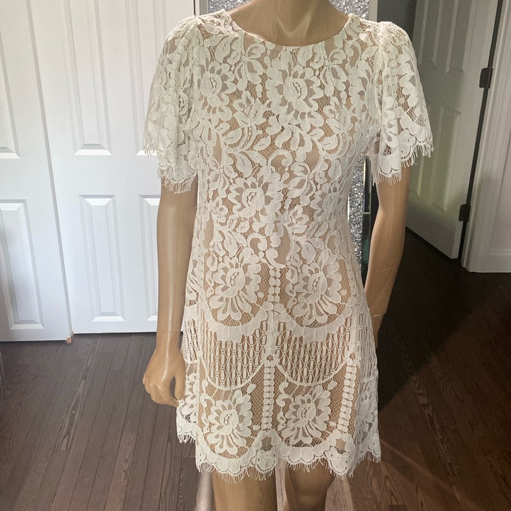 Lulus white lace dress with nude underlay